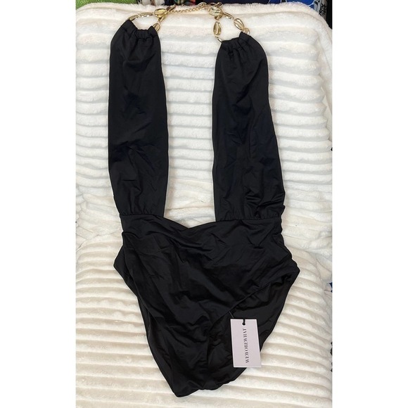 WeWoreWhat Revolve Black & Gold Necklace One Piece - Picture 4 of 7